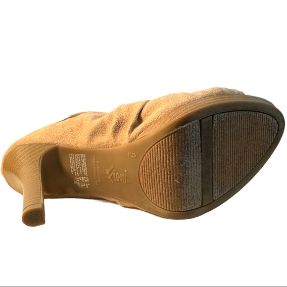 Fioni Faux Suede Open Toe Tan High Heel Zip Ankle Shoe - Picture 6 of 6